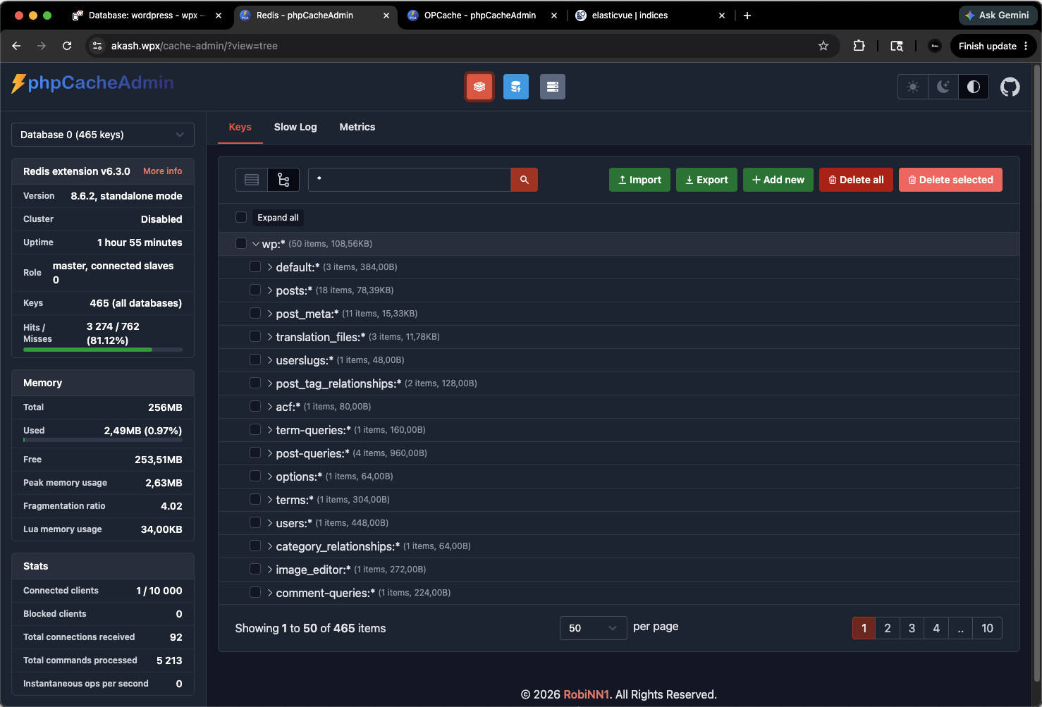 Redis and Memcached admin UI bundled with wpx